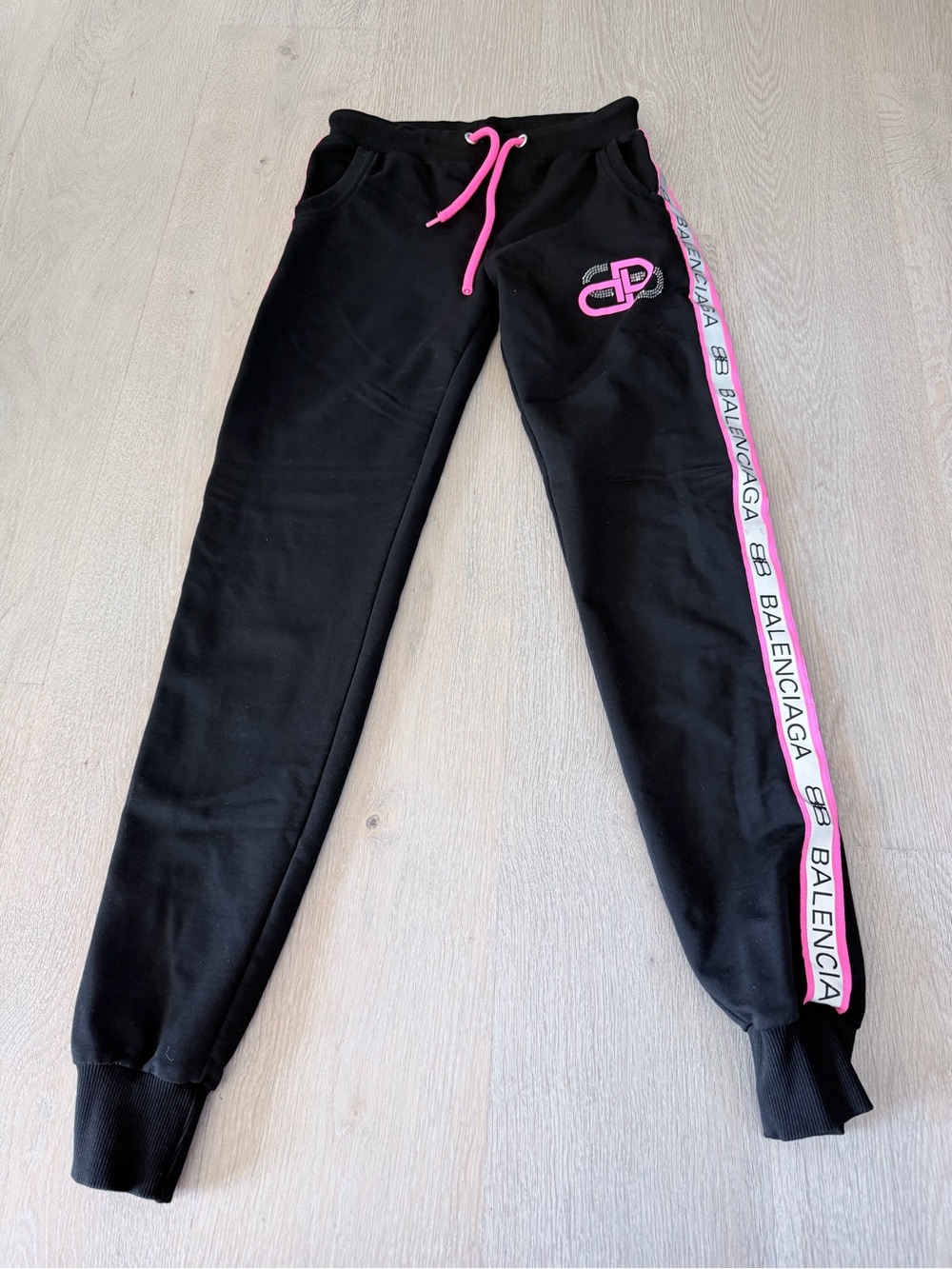 Balenciaga Black Joggers with Pink Trim size S